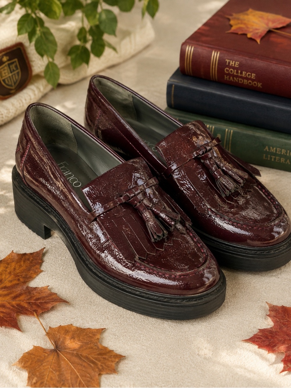 Franco Sarto Tassel Loafer Platform Shoes - Burgundy Patent EUC SZ 8